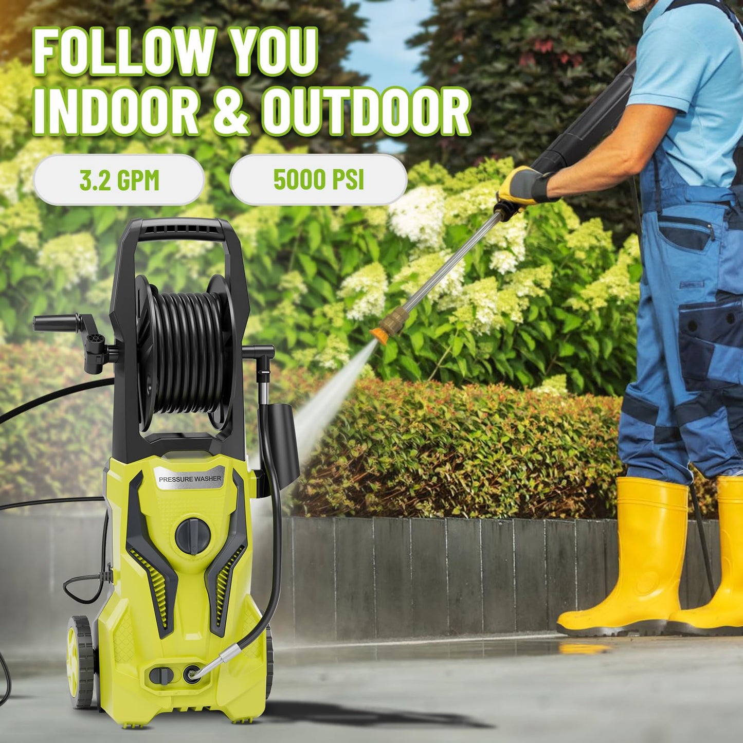 Pressure Washer Power Washer Cleaning Machine with Foam Cannon for Cars Fences Driveways Patios, Light Yellow
