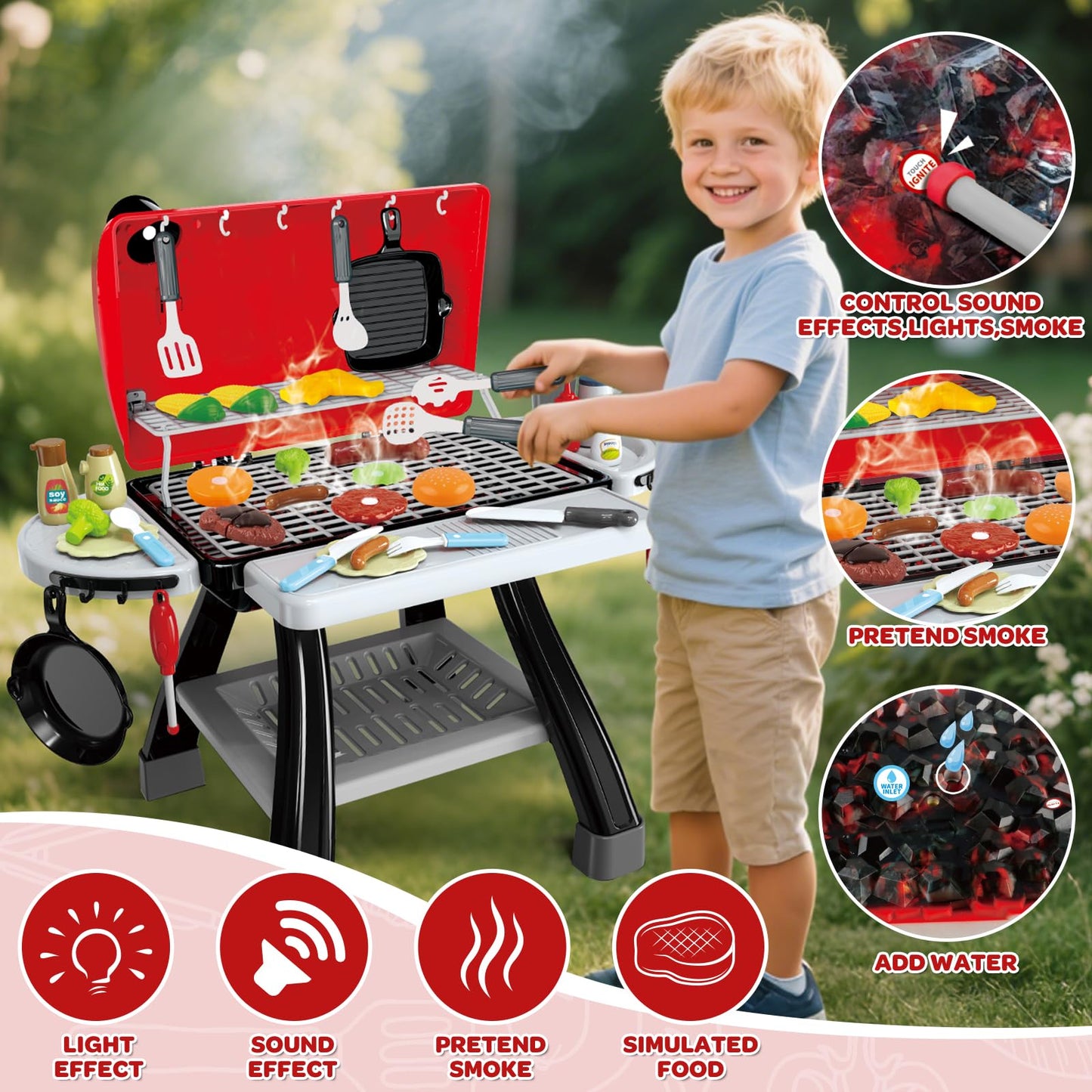35pcs Kitchen Toy Set, Toy BBQ Grill Set, Cooking Toy Set, Little Chef Play, Kids Grill Playset Interactive BBQ Toy Set, Kids Kitchen Playset Toy Christmas Birthday Gift