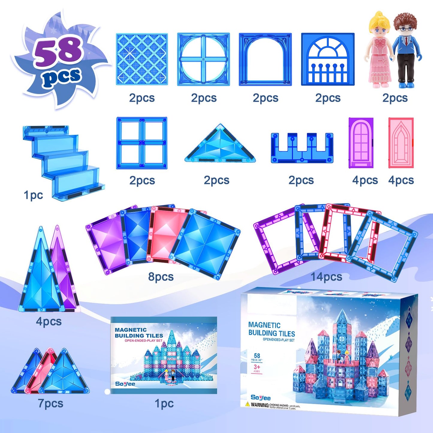 Diamond Magnetic Building Blocks - Princess Toys for 3-8 Year Old Girls & Boys - 3 4 5 6 Year Old Girl Birthday Xmas Present Preschool K12 Classroom Decor Classroom Must Haves School Supplies