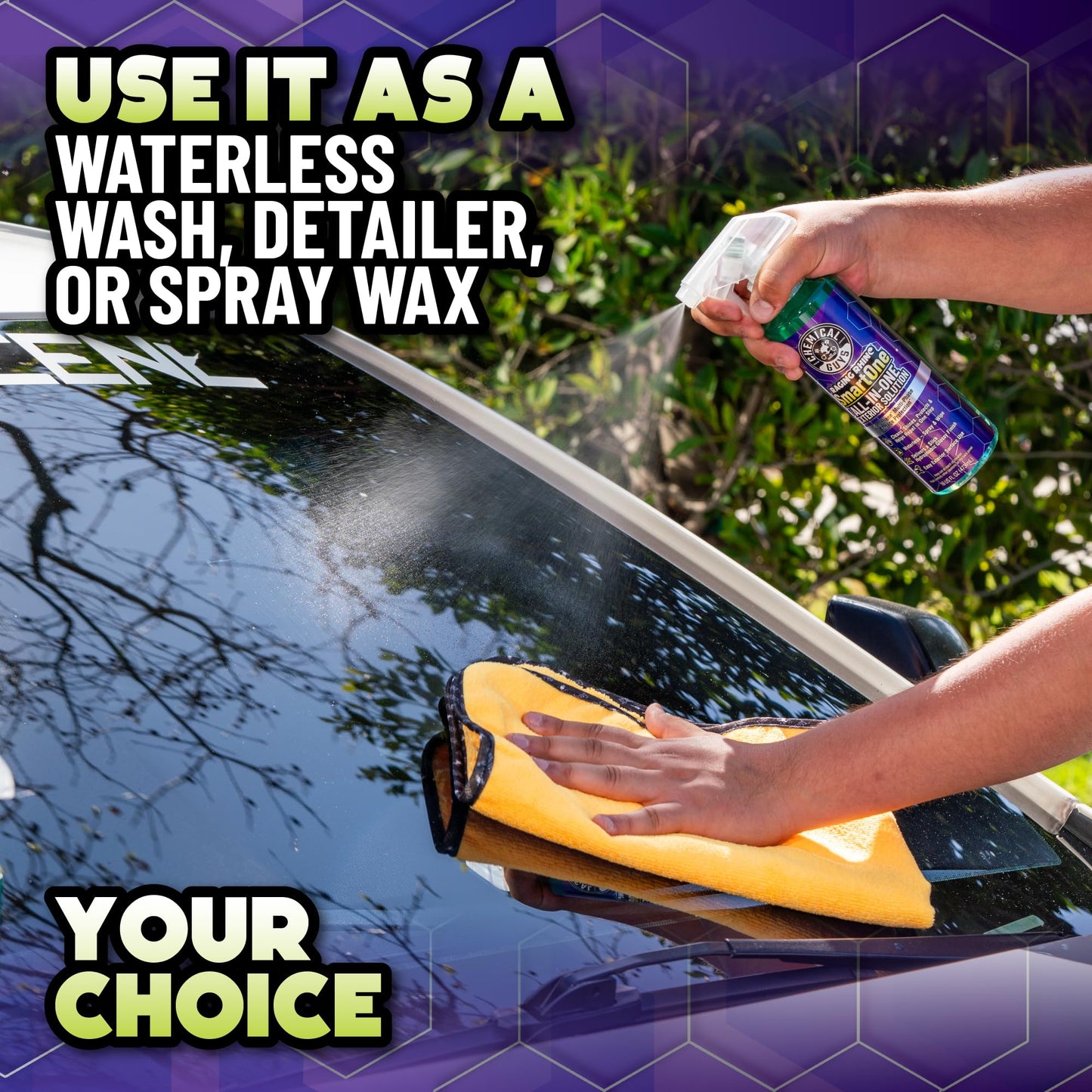 Chemical Guys Raging Rhino Waterless Car Wash And Quick Detailer Spray And Wipe Exterior Cleaner 2 Pack (20 Oz Each) With 6 Premium Microfiber Towels