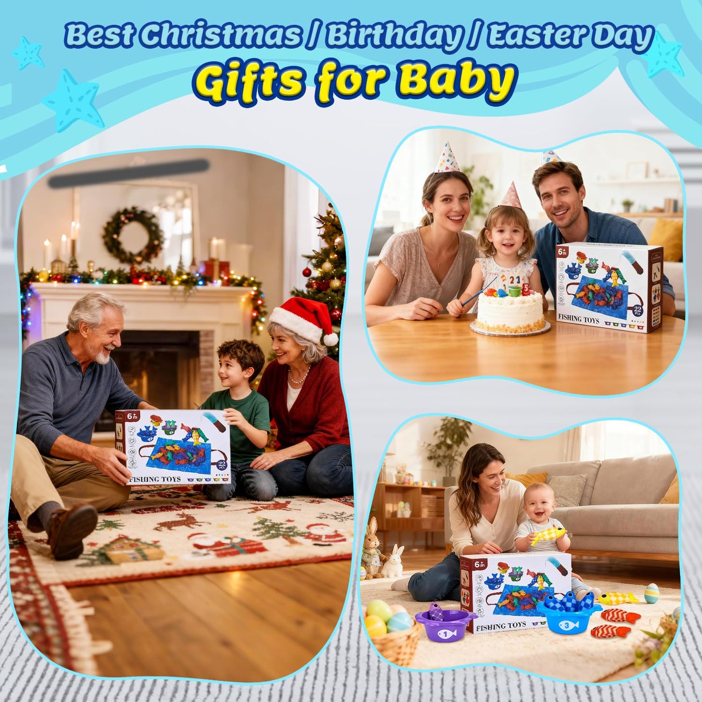 Gacoman Montessori Toys for 1 Year Old Boy Girl Birthday Gift- Cloth Fishing Game for Toddler1-3 with Stacking Cups Number Color Counting, Learning Educational Toys Baby Toys 12-18 Months