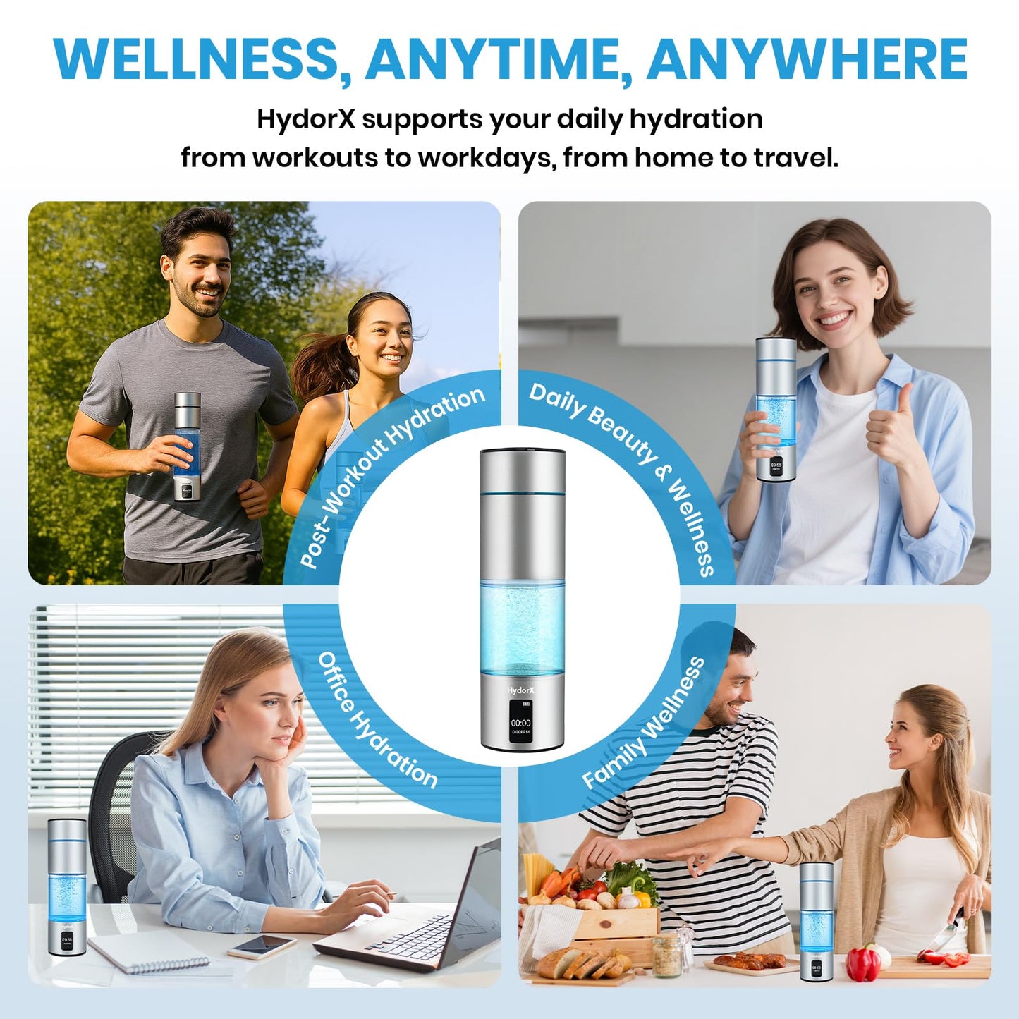 HydorX Hydrogen Water Bottle Portable Hydrogen Generator 6700ppb High Concentration Medical Grade 8.3oz USA Brand N117 SPE Platinum PEM Technology Hydrogen Bottle 100% Leaking Poof