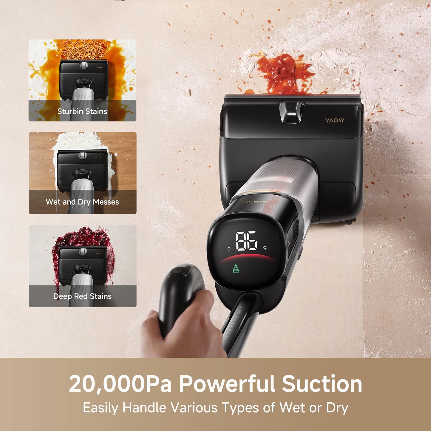 Mova X4 Pro Wet Dry Vacuum Cleaner, 20000Pa Cordless Vacuum Mop with Zero Tangle, Hot Water Mopping for Sticky Messes,194℉ Hot Air Self Drying, 180° Lie Flat, Push-in Charging Station, LED Display