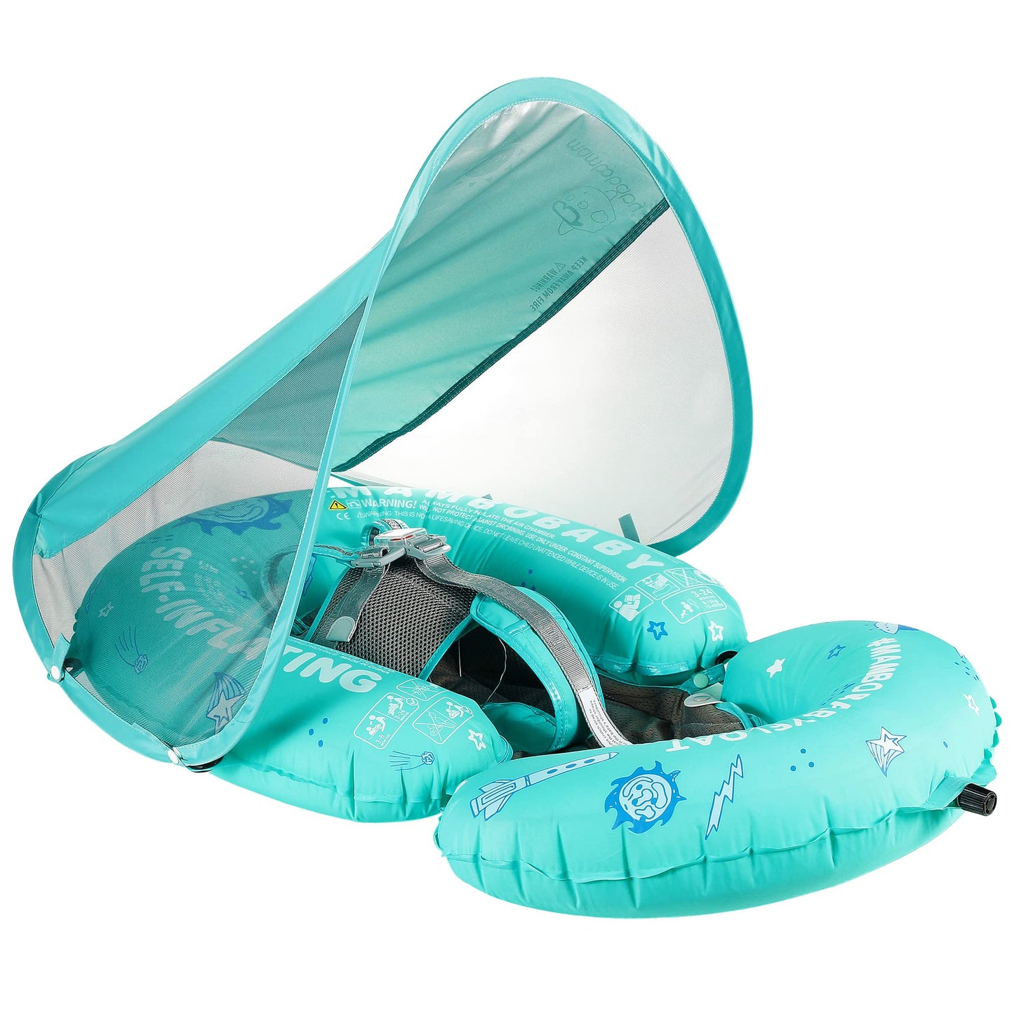 HECCEI Mambobaby Baby Pool Floats Hammock with Canopy - Portable Swimming Floating Toys Self-Inflating Water Hammock Pool Raft Floatie Lounger for Baby Summer Lake Beach UPF50+, Green