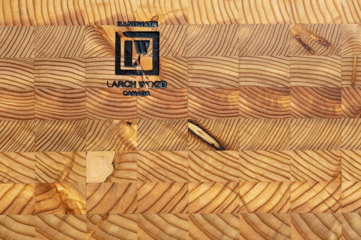 Larch Wood Canada End Grain One Hander Large Cutting Board, Standard Line, Handcrafted for Professional Chefs & Home Cooking, 15" x 9-1/2" x 1-1/4"