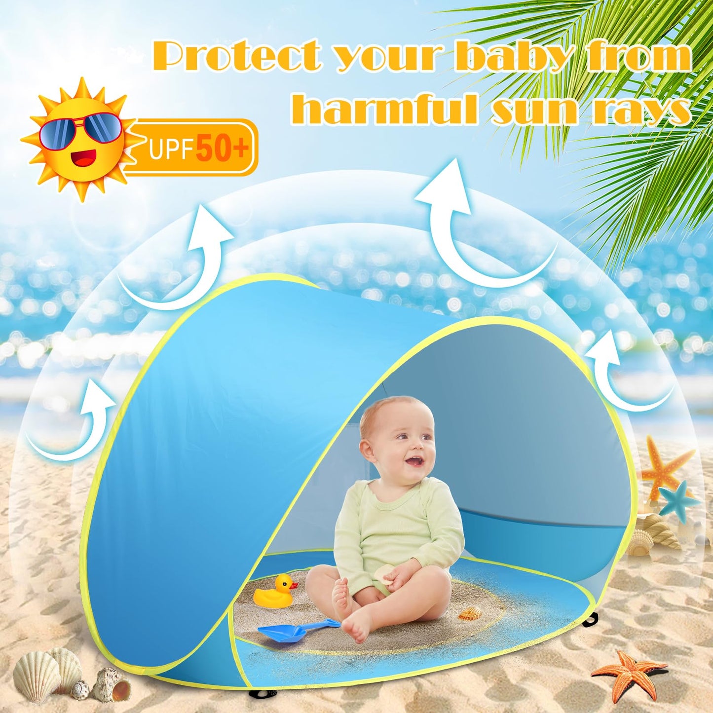 Baby Beach Tent with Pool, Pop Up Sun Shelter UPF 50+ UV Protection for Infant Toddlers, Portable Shade Tent with Carry Bag for Beach Outdoor Travel
