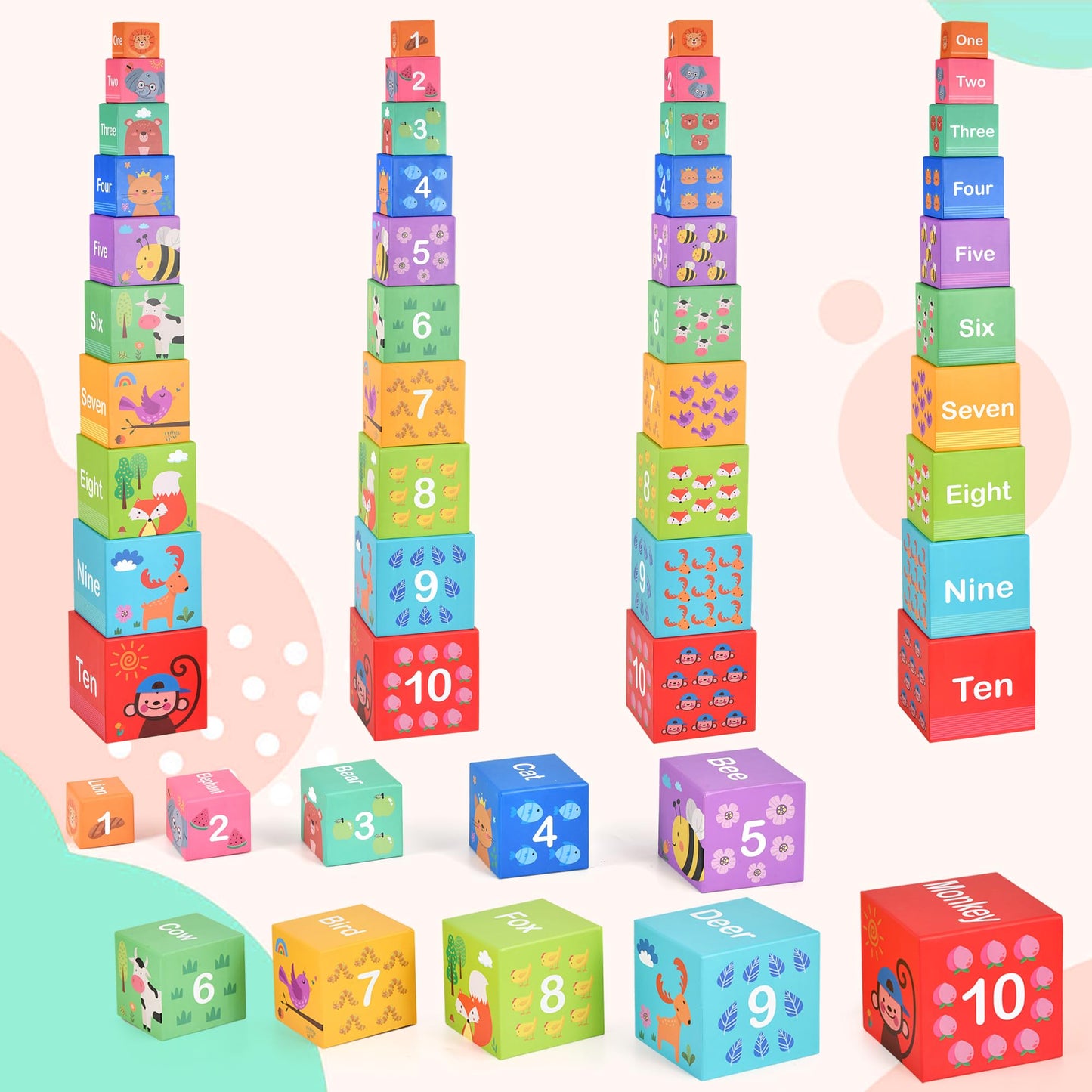 Wooden Number Building Blocks & Stacking Toys for Toddlers 3+ Years Old, Digital Building Blocks, 1-10 Digital Blocks Toys, Balance Competition Toy, Educational Gift for Kids Boys and Girls