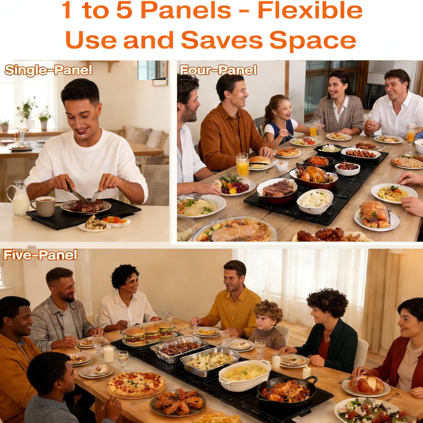Electric Warming Tray,5-in-1 Modular Electric Food Warmers w/ 10 Heat Settings and 12H Timer,41"x 15" Warming Mat for Food, Built-in Thermostat and Surface Heating, Warming Tray for Buffet, Gatherings