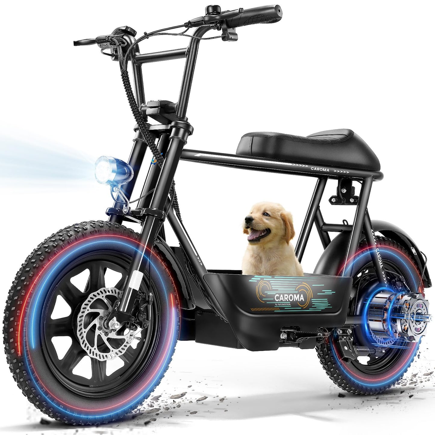 Caroma Peak 1200W Electric Scooters with Seat, 16" Fat Tire for All-Terrain, 30Miles Max Range, 20mph Top Speed, Commuter Escooter for Adults&Teens, Electric Motorcycle with Carry Basket，Black