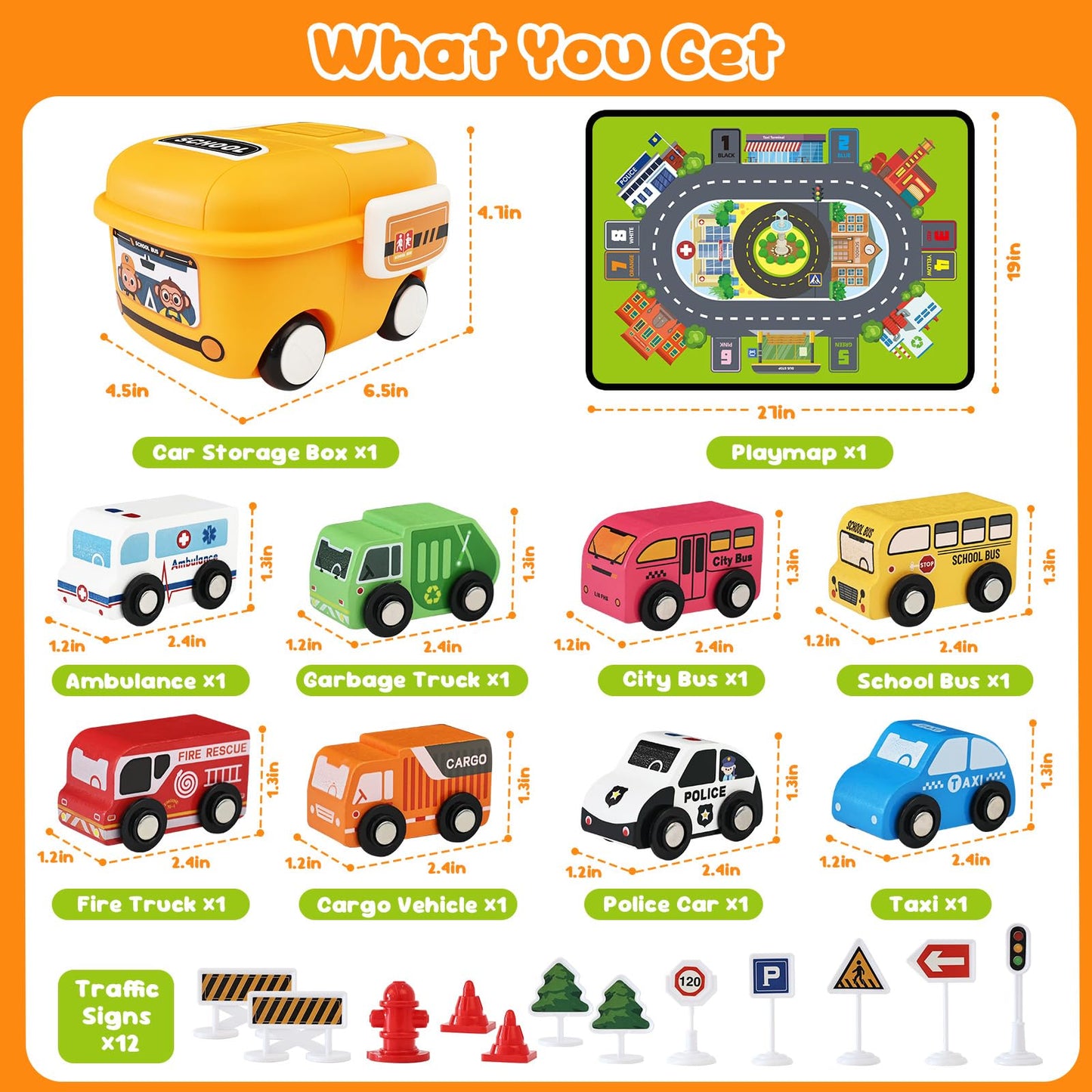 Toddler Car Toys, Toy Cars for Toddlers, Wooden Cars Toys for Toddler Boy, 22 PCS Cars and Trucks Toy Vehicles Set with Playmat, Storage Box, Wood Montessori Toys for Baby Birthday Gift