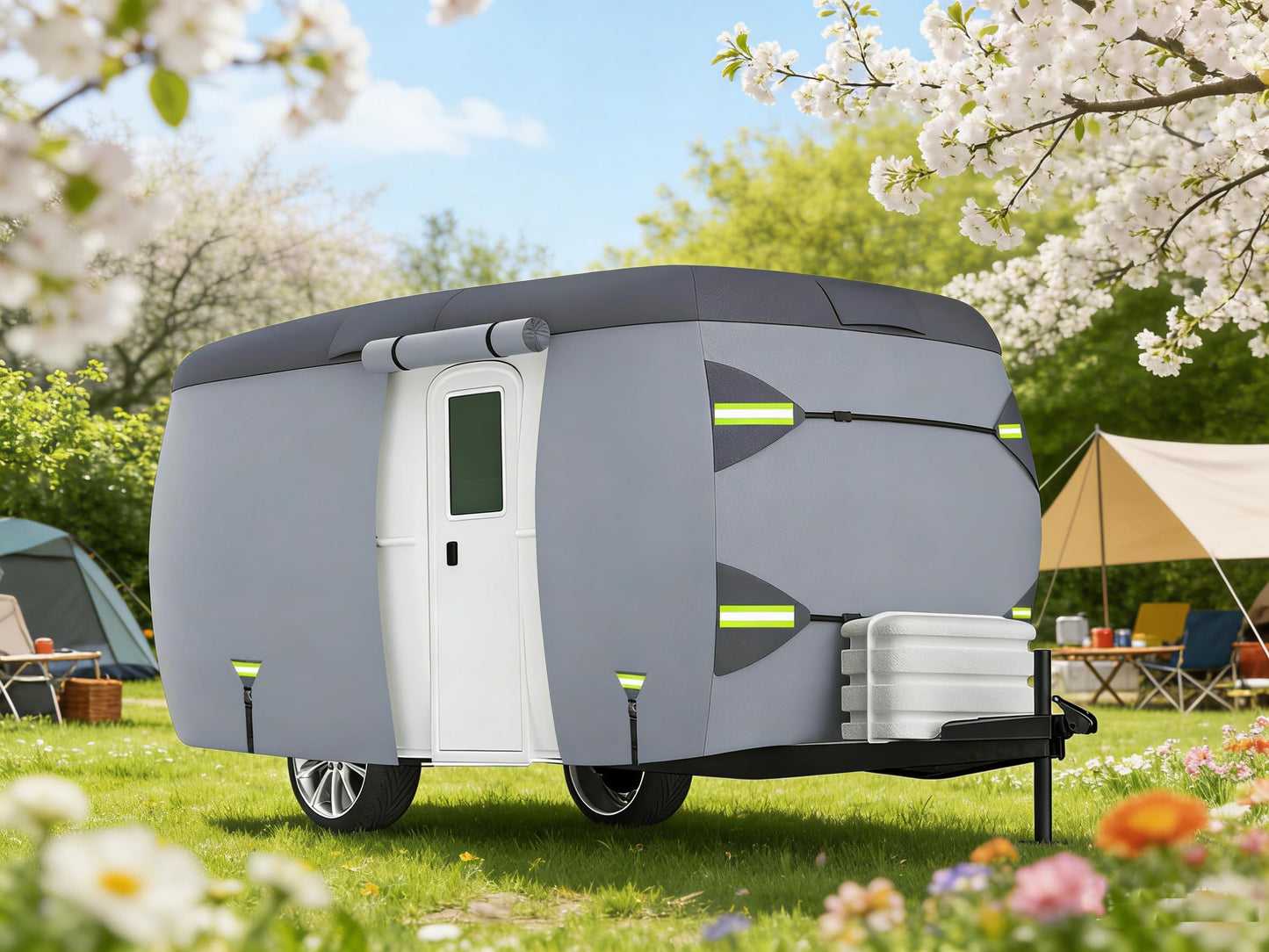 Fiberglass Travel Trailer Cover 7 Layers Breathable Waterproof Rip-Stop Camper Cover (Fits 10' to 13'-160" L x 80" W x 84" H)