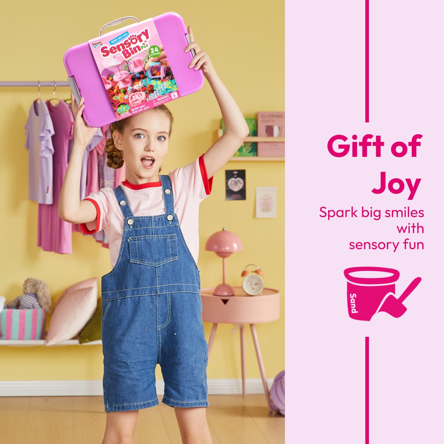 JOVA Klever Kits Cute Pet Sensory Bin for Toddlers with Glow in The Dark Stones, Sandbox with Lid Dual-Color Sand, Preschool Learning Activities Gifts for Boys Girls Age 3+