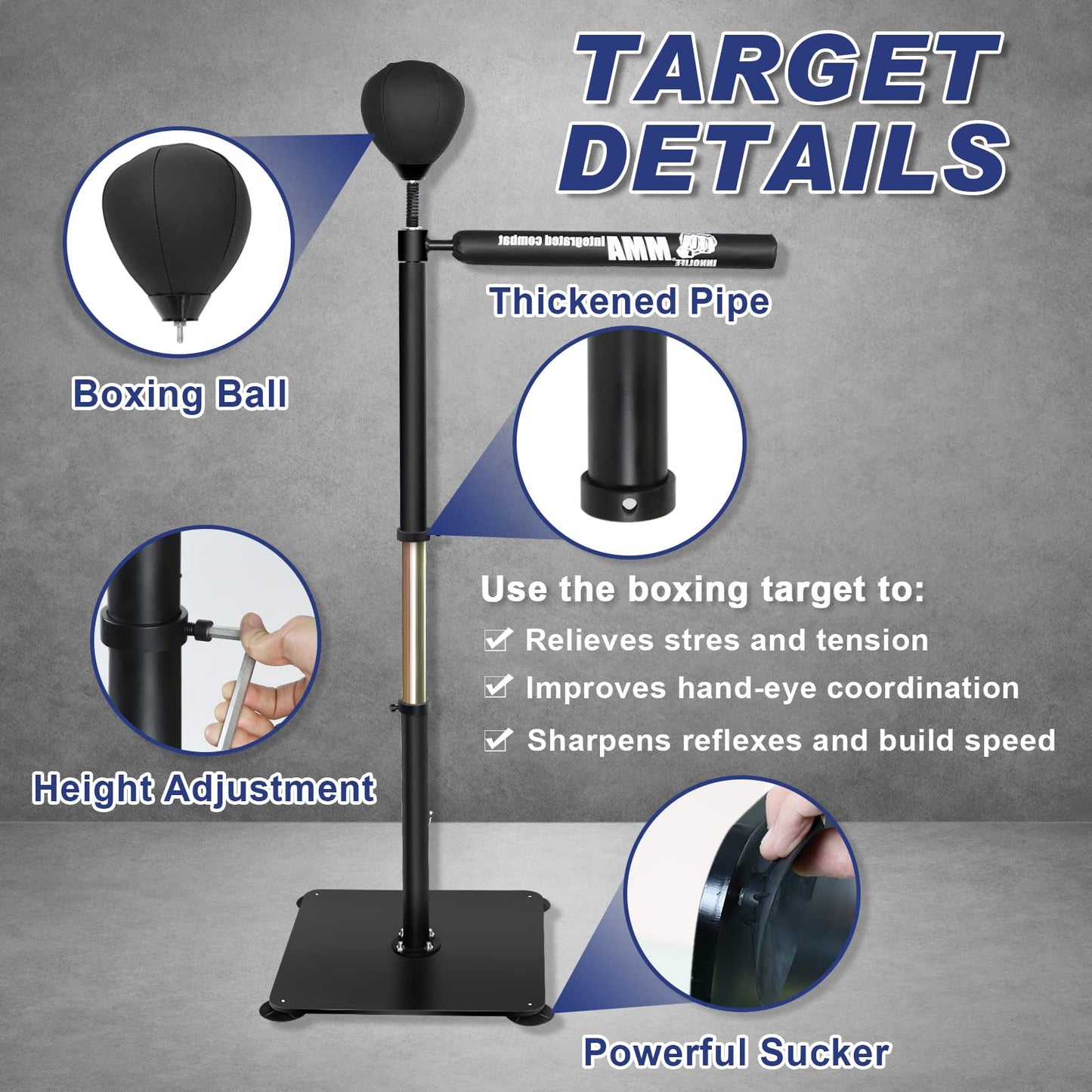 INNOLIFE Boxing Speed Trainer,Boxing Spinning Bar with Speed Bag Free Standing Adjustable Height from 4.8 ft-6 ft