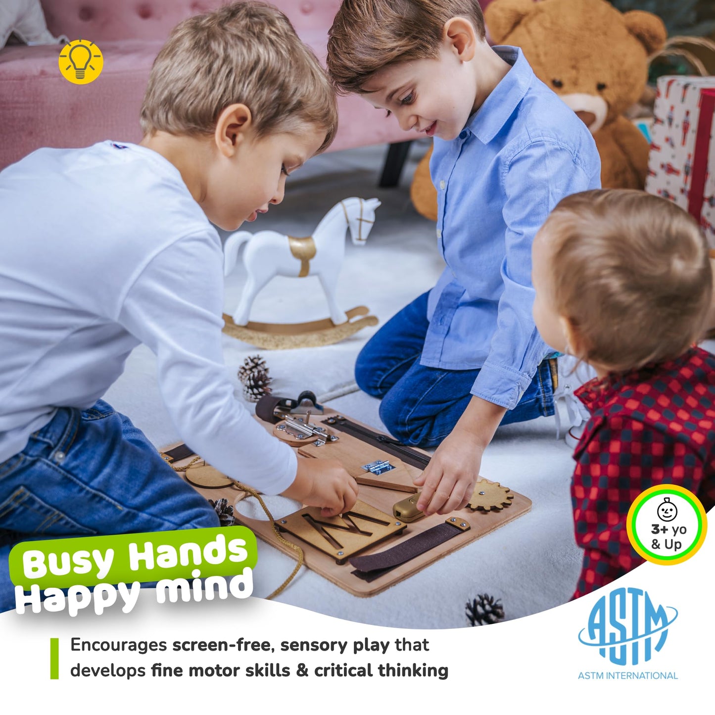 deMoca Sensory Busy Board for Toddlers, Premium Wooden Toddler Busy Board for 1 2 3 Year Old with 10 Educational Activities for Fine Motor Skills, Fidget Activity Toy for Travel