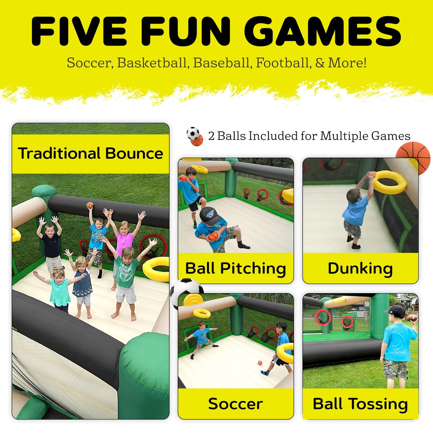 Island Hopper 12'x12' Sports and Hops Inflatable Bounce House for Kids 3-12 - Indoor/Outdoor Multi-Sport Bouncy House with Double Stitched Seams & Reinforced PVC Bounce Floor (Max. Capacity 500 lbs)