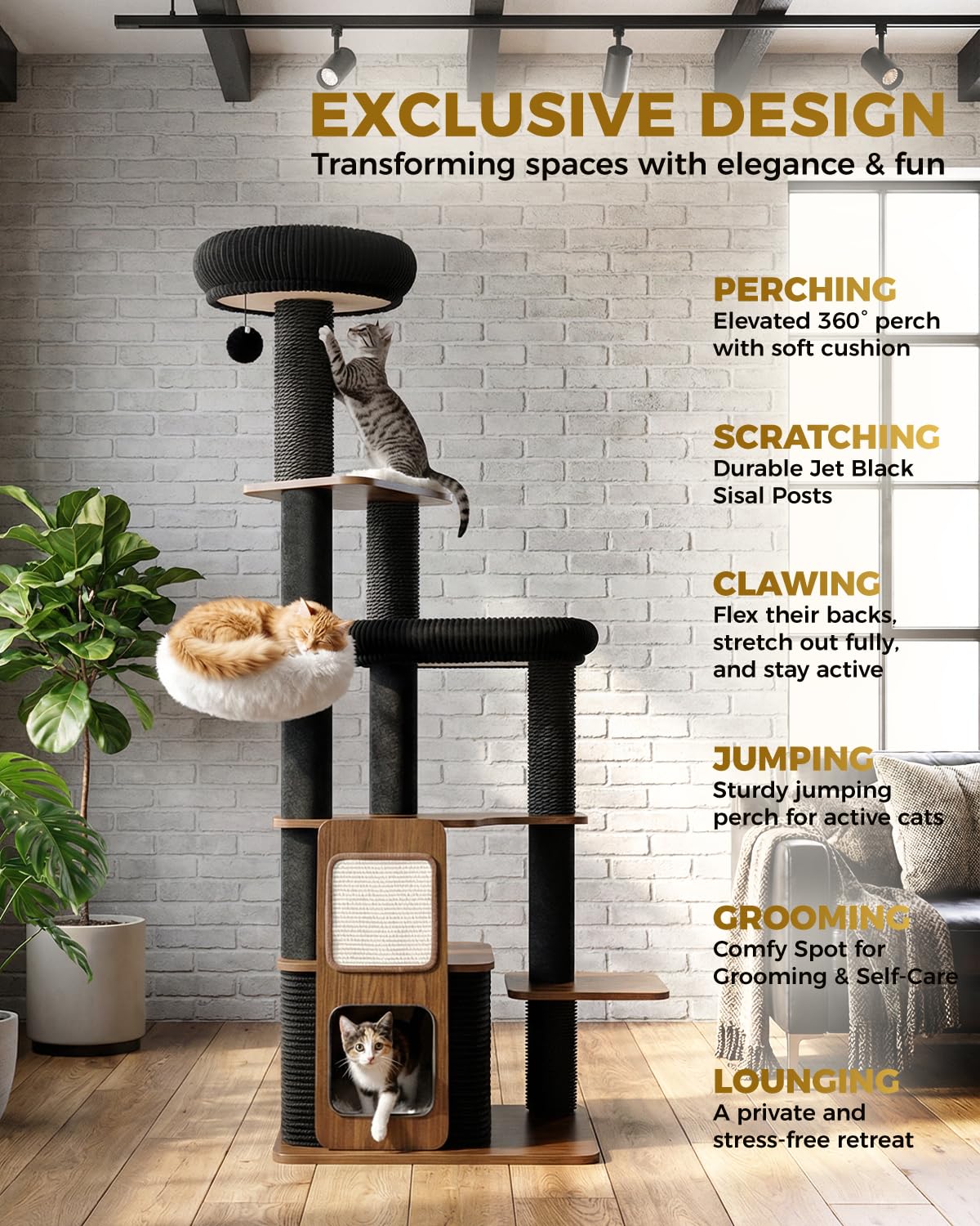 Purrlato Bundle-2 Items: 61" Cat Tree+ 63" Modern Cat Tree