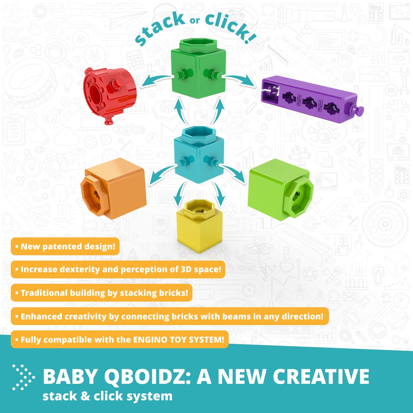 Engino Baby Qboidz, My First Steps Educational Playset for Ages 1.5+, Building Blocks for Toddlers, Motor Skills Toys for Toddlers, STEM Kit for Children, Preschool Learning Toys, Medium Tube
