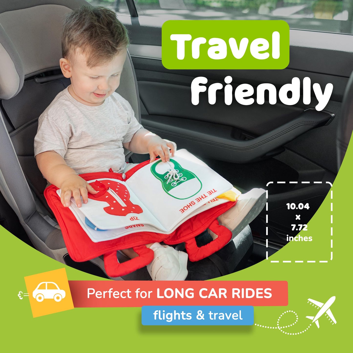 deMoca Travel Toys for Toddlers, Quiet Book for Toddlers 1-3, Baby Travel Toys for Airplane Car Rides, Montessori Busy Book for 1 Year Old with All Parts Attached, Felt Activity Pad, No Noise Gift