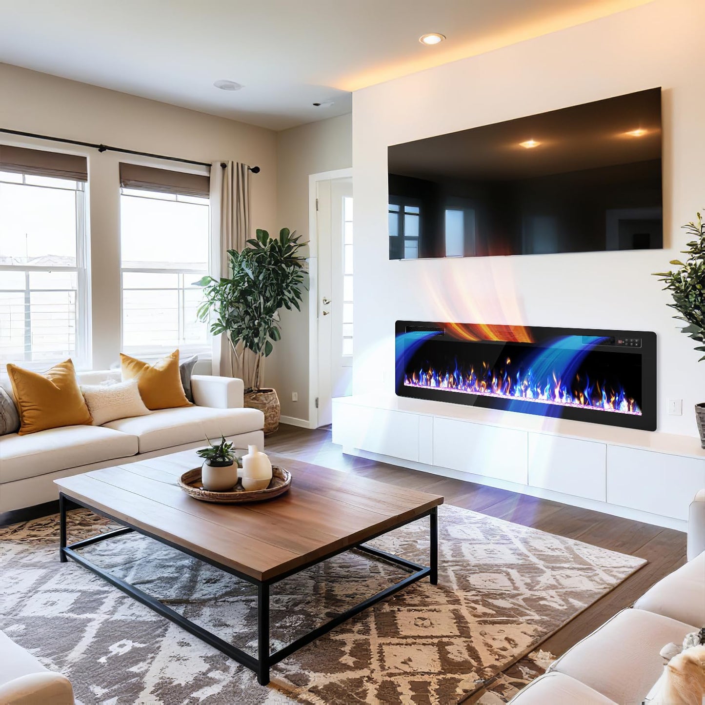 VENDORZ Electric Fireplace, 60" Recessed and Wall Mounted Electric Fireplace, Electric Fireplaces Inserts Heater, 750W/1500W Fire Places and Wall Electric Fireplaces with Remote Control