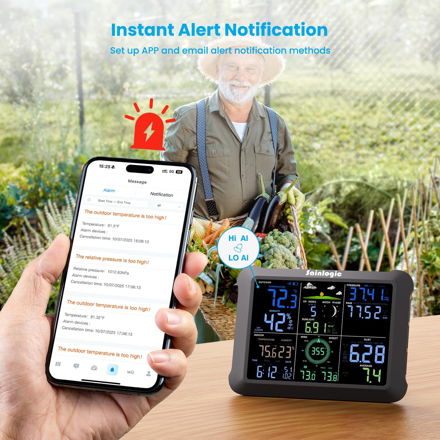Sainlogic WiFi Smart Weather Station SA9 with 24H/ 7Days Accurate Weather Forecast by Weatherseed® AI, 8.5" Large Display,UV,Sun Light,Rain Gauge,Wind Gauge,2-Year Data Storage & Export(Only 2.4G)
