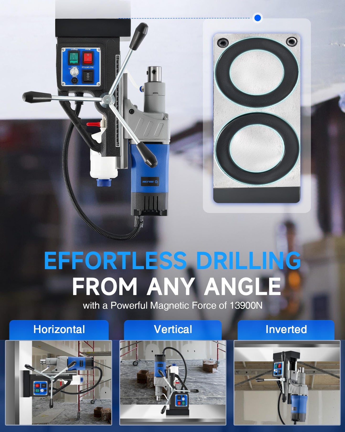 ZELCAN Mag Drill Press, 1550W Portable Magnetic Drill Press with 2" Boring Diameter Bundle with Annular Cutter Set, 6pc Mag Drill Bit Kit with 2" Cutting Depth