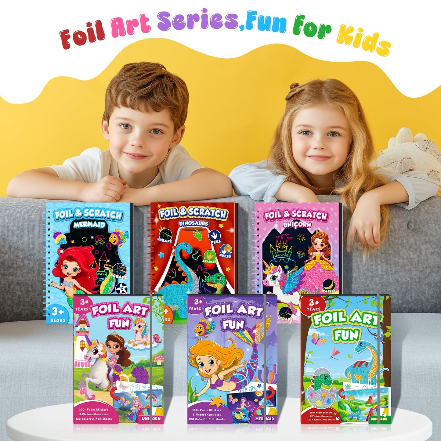 homicozy Art & Craft Activity for Kids - Foil Fun Mermaids & Scratch Art Book 2-in-1, No Mess Art Crafts for Girls,DIY Creative Activity Kit,Gifts for Girls Ages 4, 5, 6, 7, 8, 9, Travel Toys