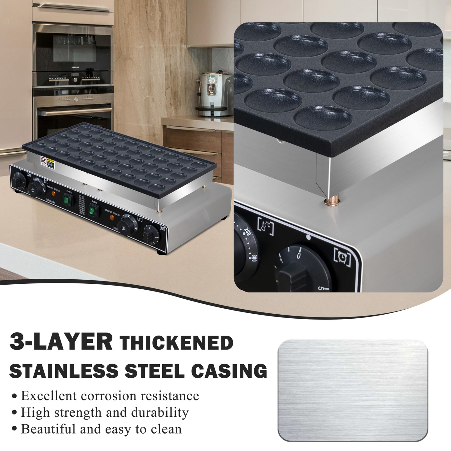 50PCS Mini Pancake Maker, 110V 1900W Commercial 1.8 In Mini Dutch Pancake Maker Machine, Nonstick,stainless steel, Commercial Dutch Poffertjes Grill for Home Kitchen & Restaurant.