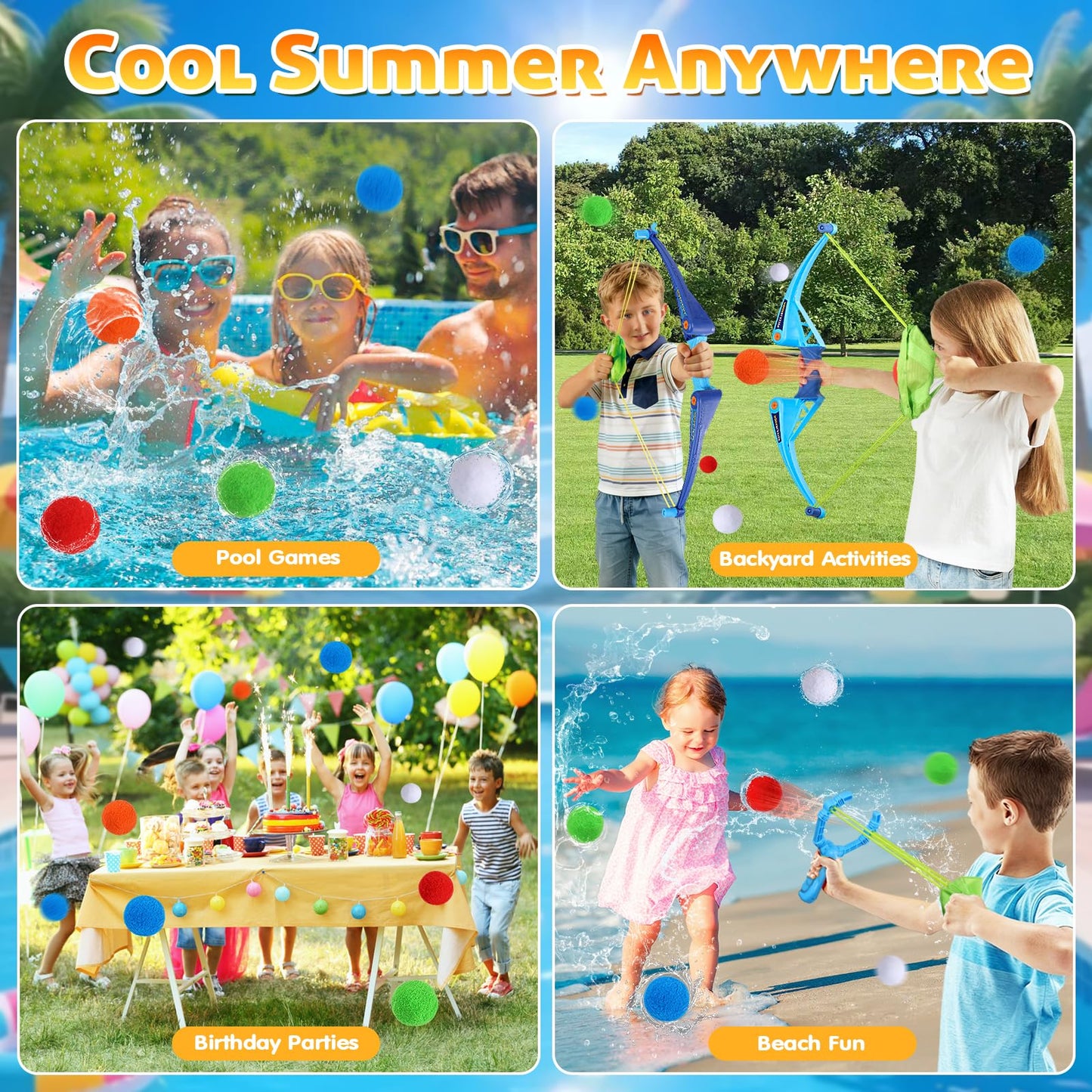 AOSPHYS 20Pcs Reusable Water Balloons + 4 Flower Water Balloons with 2 Bows and Arrows Sets + 2 Slingshots Launcher, Pool Beach Water Fight Equipment for Boys and Girls, Summer Toys for Kids Ages 3-12
