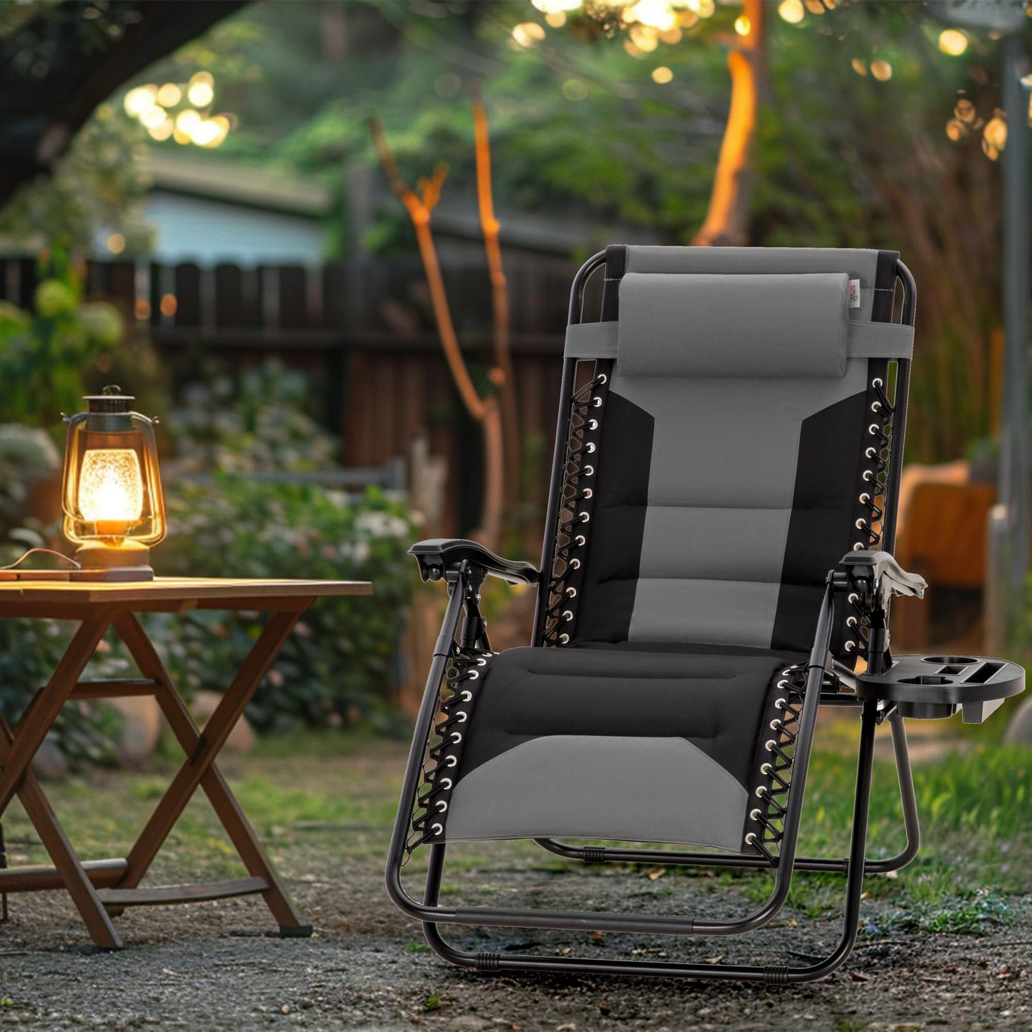 MAISON ARTS Oversized Zero Gravity Chairs Set of 2, Folding Padded Recliner Anti Gravity Lounge Chair with 28" Wide Seat and Cup Holder, Support 400lbs, Grey & Black