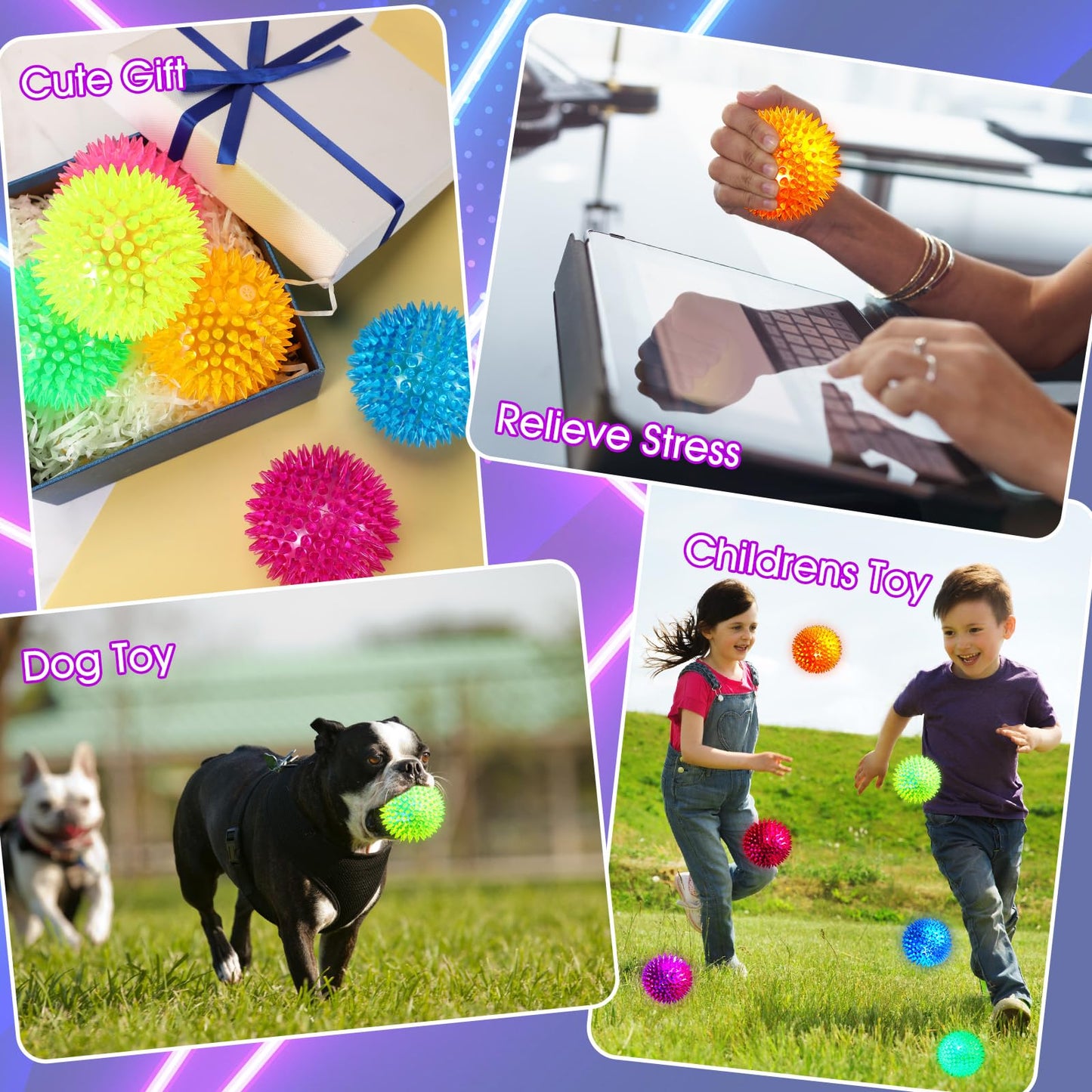 Liliful 30 Pcs Large Light up Bouncy Balls 3.4 Inch LED Rubber Ball Spiky Flashing Lights Holiday Toy Blinking Sensory Bouncy Flash Stress Ball for Adults, Pets, Party Favors, Christmas