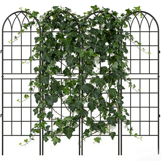 4 Pack Metal Garden Trellis for Climbing Plants, Black Metal Garden Trellis for Vines Plant Rose Vegetable Support,Large Decorative Outdoor Trellis