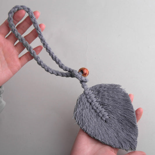 2 Pack Boho Curtain Tiebacks, Handmade Cotton Rope Curtain Holdbacks with Natural Wooden Beads, Adjustable No Drill Drapery Ties for Farmhouse Living Room Bedroom Decor (Grey)