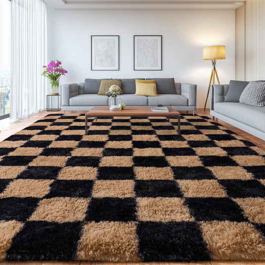 Upgrade Non-Slip Plush Rugs for Living Room, Soft Shaggy Carpets for Living Room, Fuzzy Rugs for Kids' Room, Perfect Decor for Modern Home Grid 6x9Feet