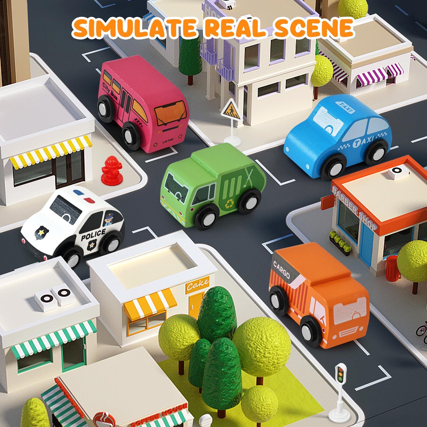 Toddler Car Toys, Toy Cars for Toddlers, Wooden Cars Toys for Toddler Boy, 22 PCS Cars and Trucks Toy Vehicles Set with Playmat, Storage Box, Wood Montessori Toys for Baby Birthday Gift