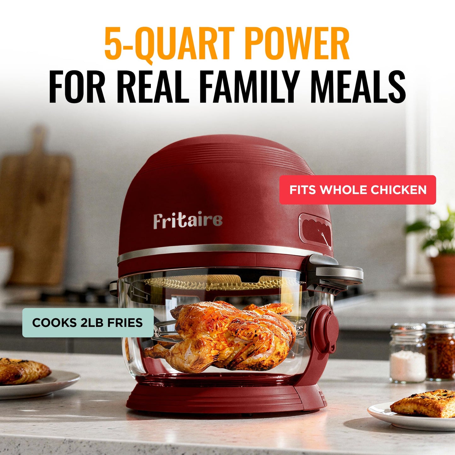 Non Toxic Air Fryer™ Pro | 9-in-1 Glass Air Fryer | Self-Cleaning | 5 Quart | Rotisserie and Tumbler | 400F Vortex For Even Cooking, BPA-Free Teflon Free, Recrisp, Roast, Bake, Cherry