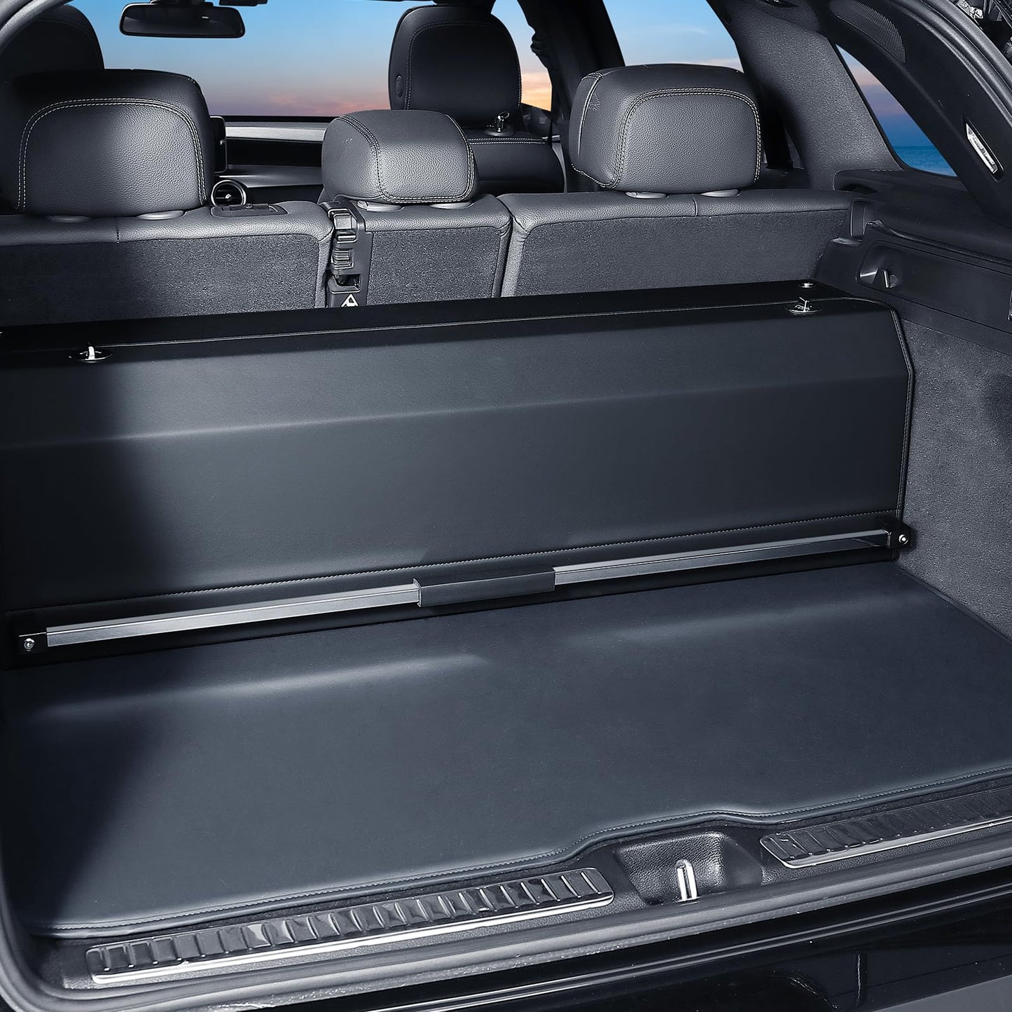 XCF Car Trunk Organizer, Leather Trunk Organizer with LED Light Car Storage Box with Lid and Push-pull Handle Organizer Trunk Storage for SUV, Trunk, Minivan (Black, 40.5 x 11.4 x 12.2in)