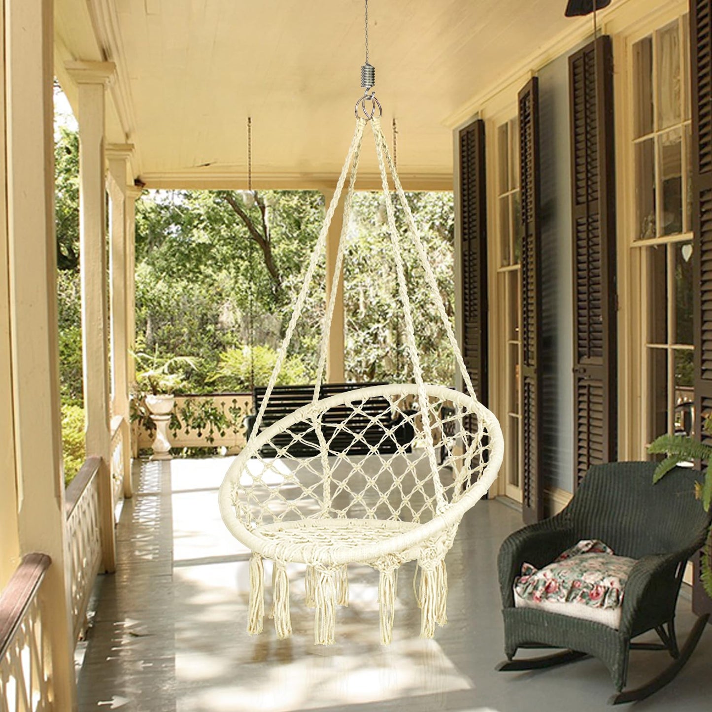 Mertonzo Hammock Swing Chair for 2-5 Years Old Kids,Handmade Knitted Macrame Hanging Swing Chair for Indoor,Bedroom,Yard,Garden- 230 Pound Capacity Off-White- with Suspension Kit