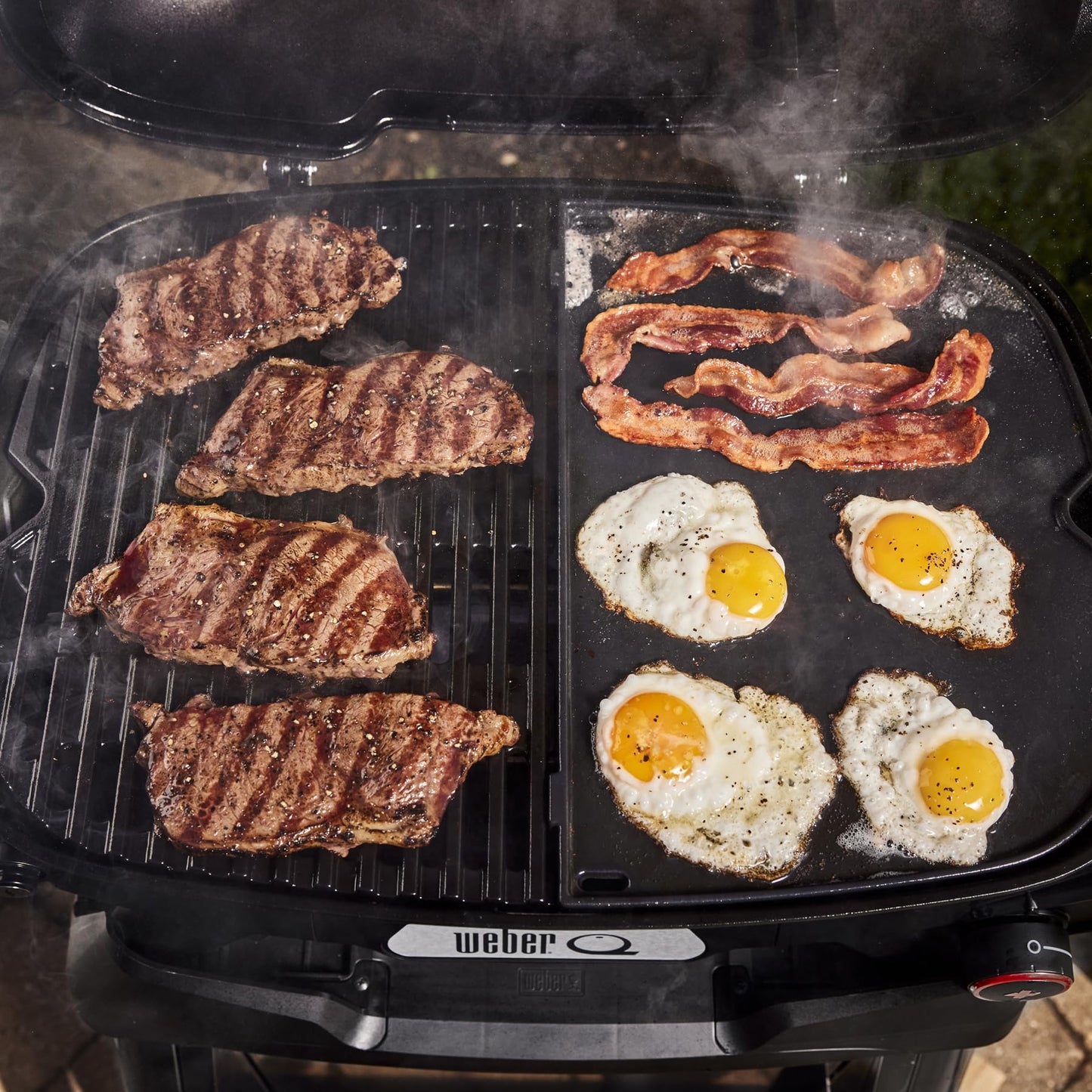 Weber Q 2800N+ Liquid Propane Portable Grill, Flame Red – Wide 250°–700°F Temp Range with Plus Burner for Searing, Low‑Temp Roasting & High-Dome Lid for Travel & Camping
