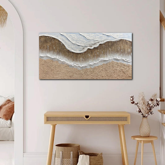 Trogonup Large Coastal Canvas Wall Art for Living Room 20x40 Inch Hand Painted White Ocean Textured Seascape Oil Painting Beach Artwork for Bedroom Office Home Decor Ready to Hang