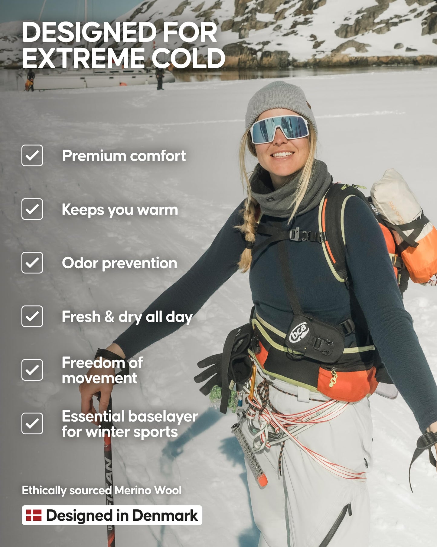 DANISH ENDURANCE Merino Wool Base Layers Women, Women's Thermal Sets for the Extreme Cold, Dark Navy, Small