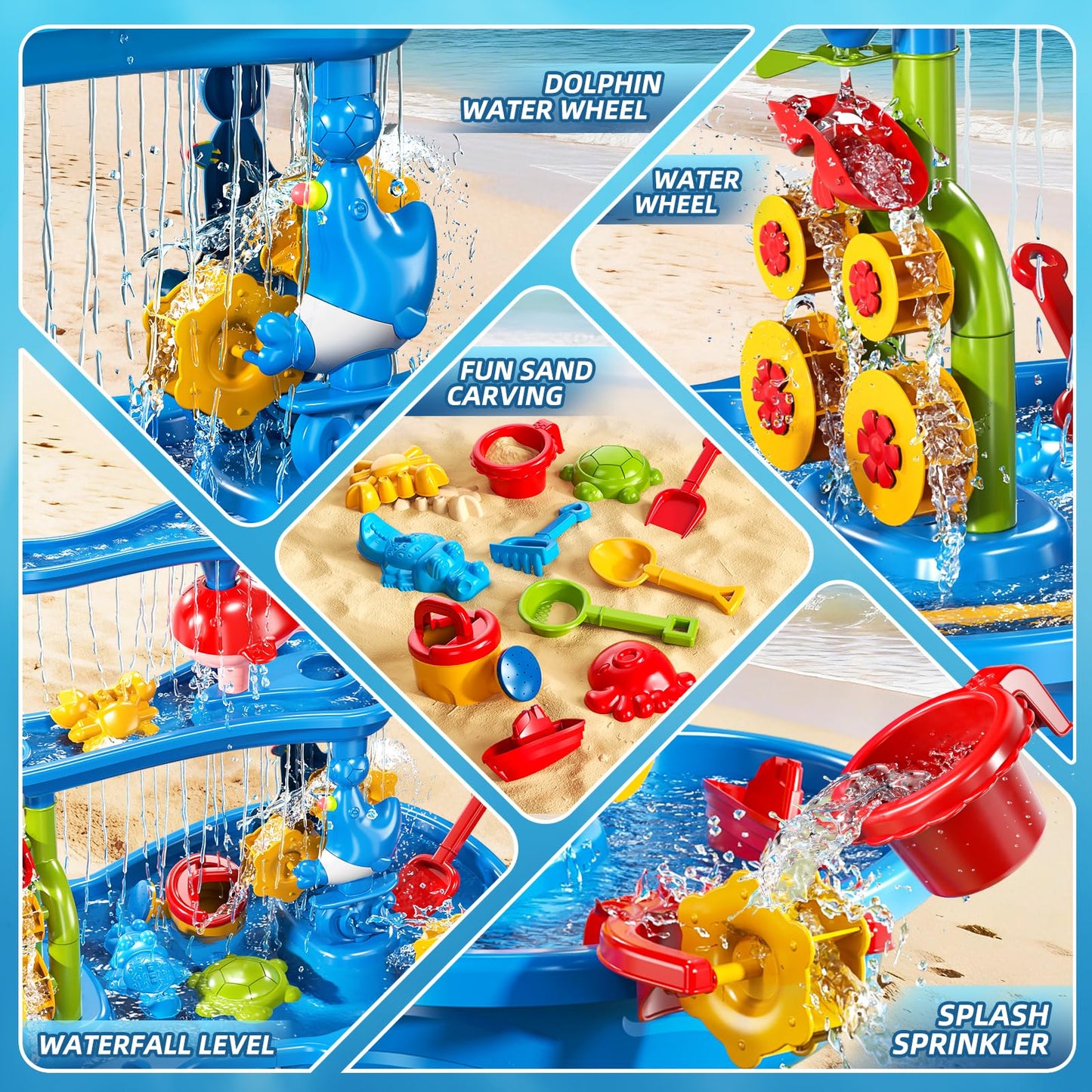 Sand Water Table for Toddlers Kids 2 3 4 5 6 Years Old, 3-Tier Sand and Water Table for Boys Girls, Splash and Play Activity Set with Rich Accessories for Outdoor Indoor Fun, Summer Beach Toy for Kids