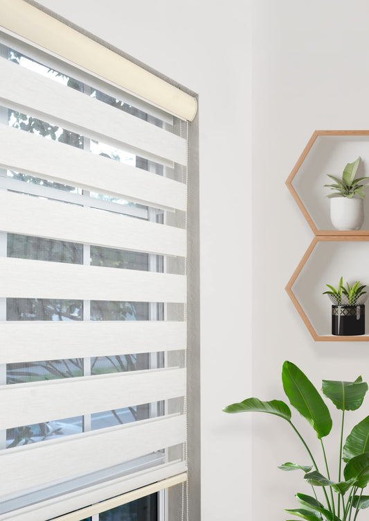 Pinecrest Home Goods Custom-Cut Size Zebra Blinds for Indoor Windows Light Filtering & Room Darkening Roller Shades (Cream Color) (Height 78 inch) (Width 35 inch)