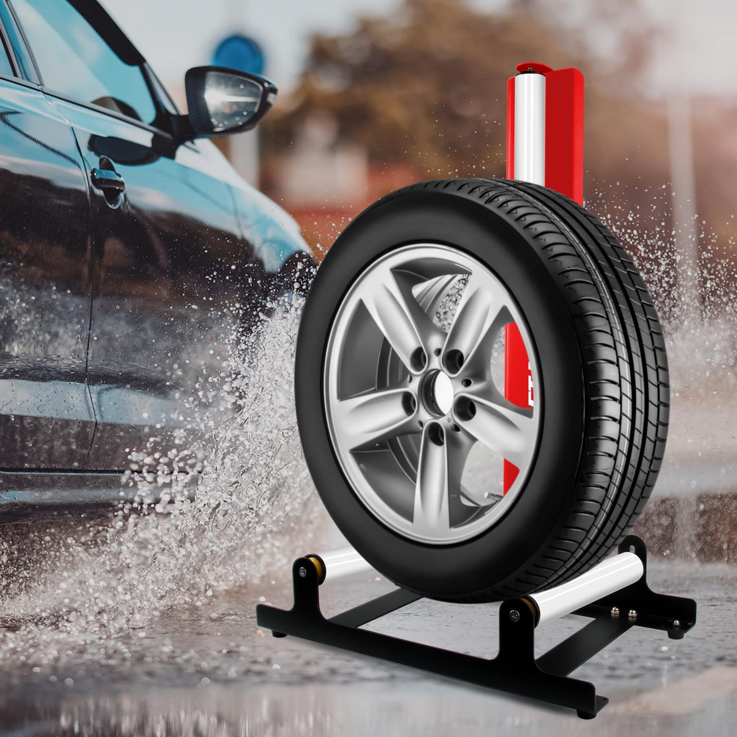 ALL4DETAIL 360° Rolling Wheel Detailing Stand, Heavy Duty Wheel Cleaning Stand for Wheel Tire Rim Cleaning Ceramic Coating, Red