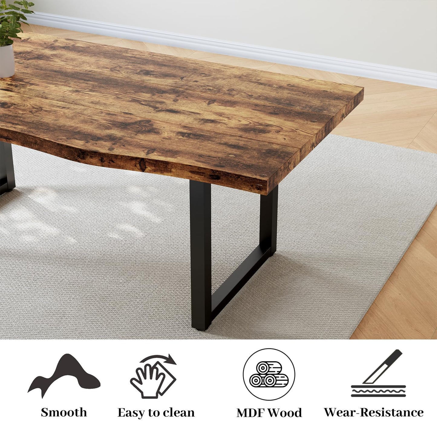 HIPIHOM 63" Dining Table with 2 Benches, Modern Kitchen Table and Chairs Set for 4 to 6 Persons, Thickened MDF Wooden Table for Dining Room, Kitchen