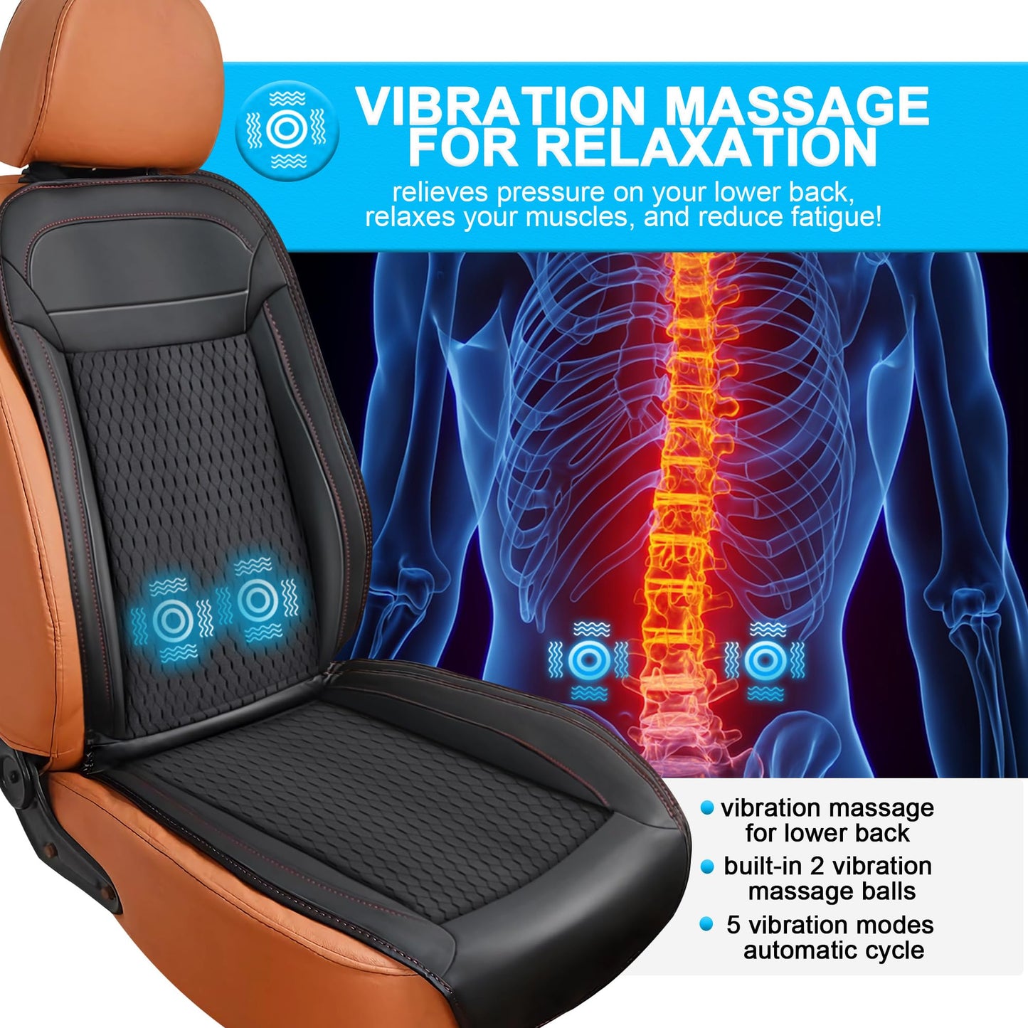 Cooling Car Seat Cushion Front Seat Warm Cooling Car Seat Cover with Massage 16 Fans 12V Car Seat Cooler Car Seat Cooling Pad Ventilated Summer Winter Seat Cover for Car SUV (Black, 3-in-1)