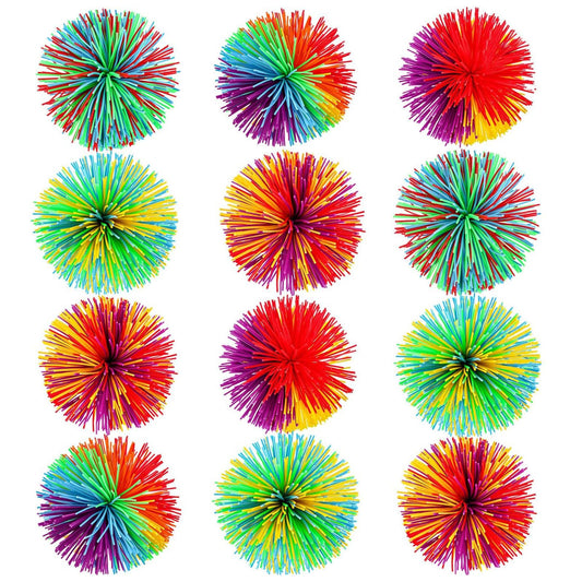 Leinuosen 12 Pieces Stringy Balls Sensory Stringy Ball End of Year Gifts Soft Rainbow Pom Bouncy Stress Bags Basket Stuffers Fillers Party Favors Birthday Gifts, Multicolor (2.75 Inch)