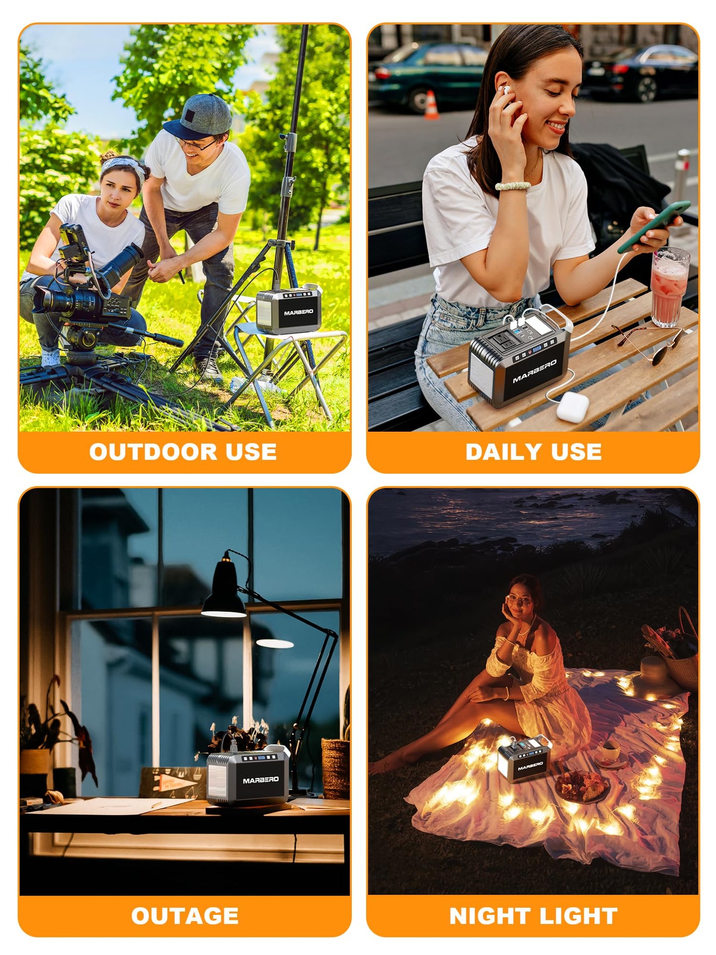 MARBERO 148Wh Portable Power Station Camping Portable Power Bank with AC Outlet 200W Generator 40000mAh Battery Pack Solar Power Station for Outdoor Camping Home Office Emergency