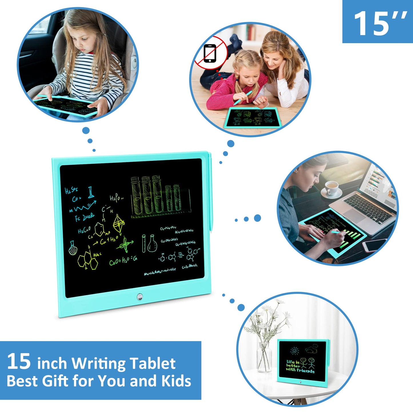 Toys for 3 4 5 6 7 8 Years Old Boys Girls, LCD Writing Tablet 15 Inch Doodle Board, Electronic Drawing Pads Drawing Tablet, Educational Birthday Gift for 3-6 Years Old Kids Toddler (Blue)