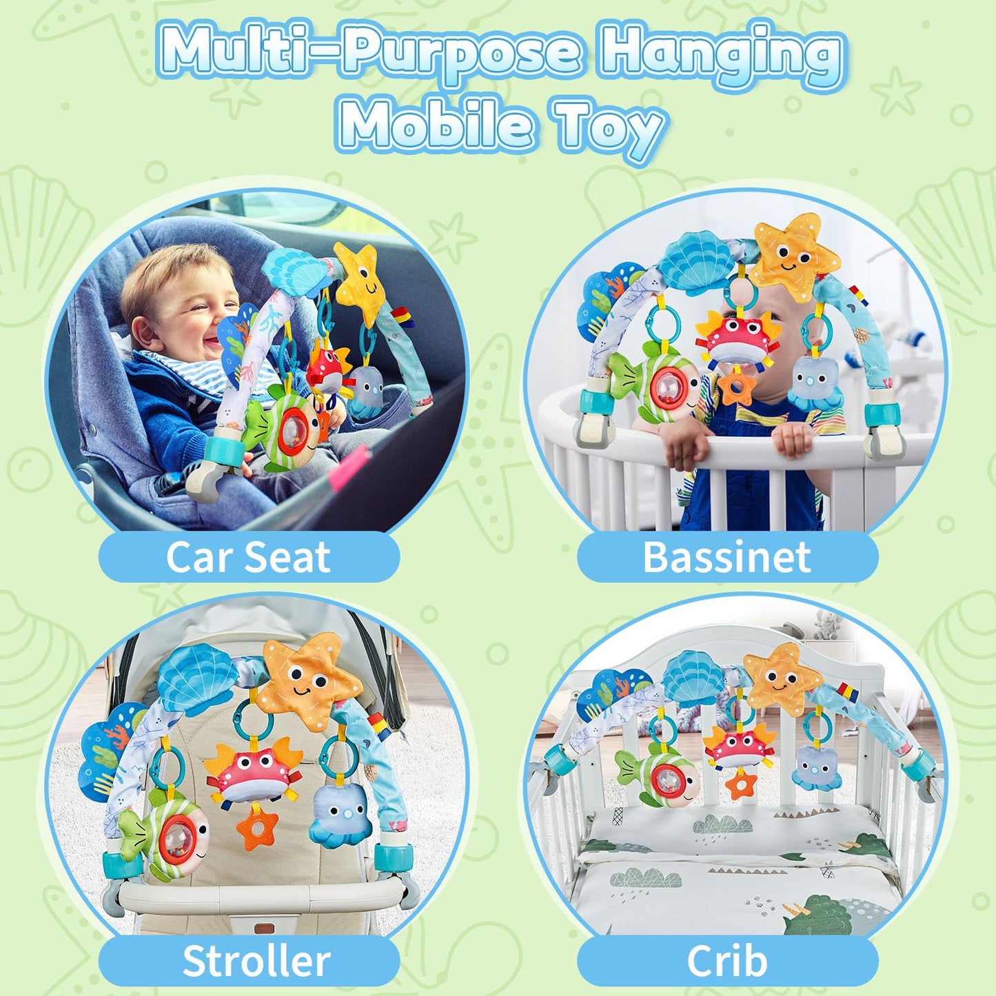 ZFSZSY Baby Mobile for Crib, Stroller Crib Mobiles, Car Seat Arch Arm Toys Hanging Bar Attachments for Infants 0-6 6-12 Months, Bassinets Nursery Portable Mobile Pack and Play Boys Girls Clip On