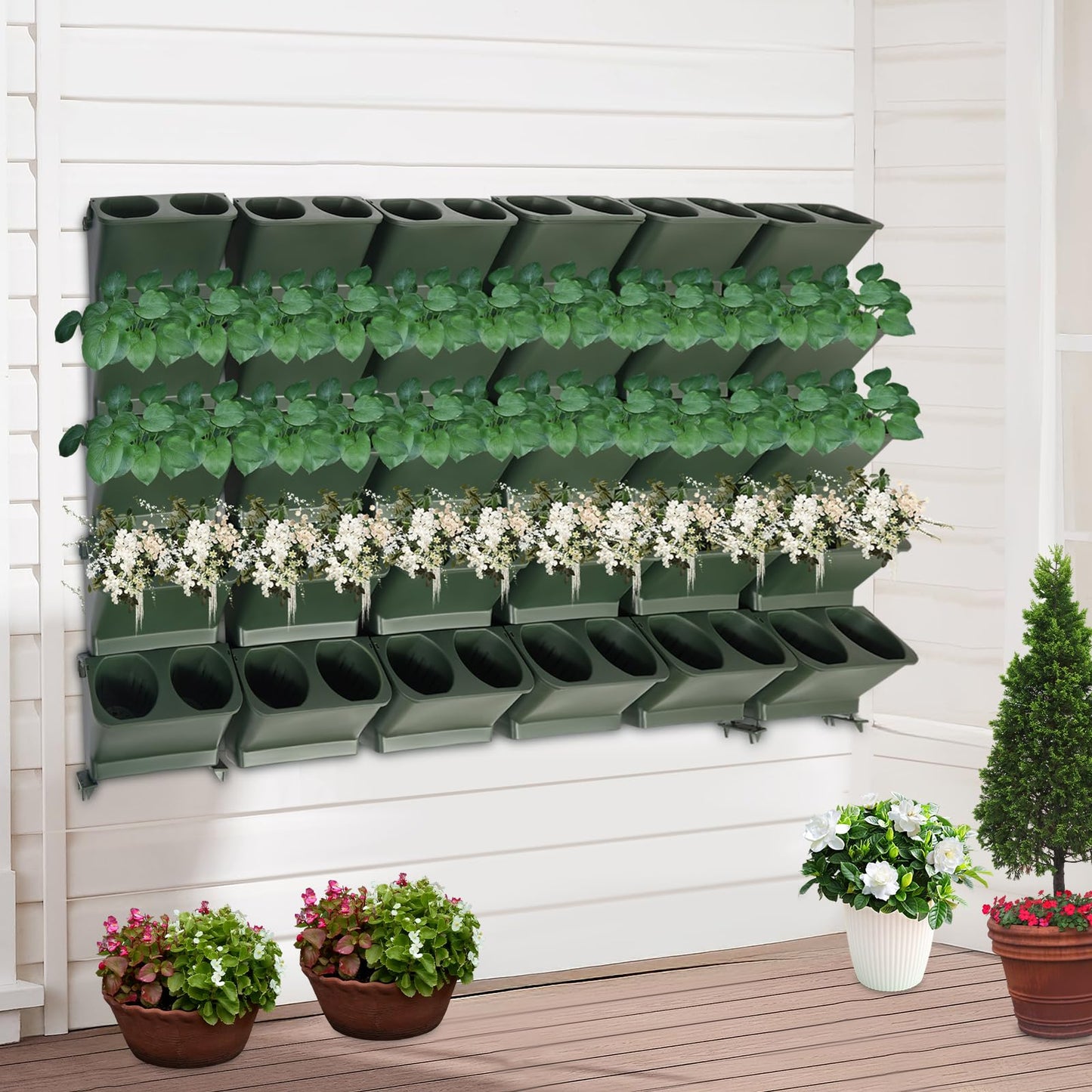 30-Piece Vertical Wall-Mounted PP Planter, Indoor Outdoor Green Wall Garden Planter Kit, Garden Self Watering Wall-Mounted Planter Plant Flower Pot Holder for Home, Office, Balcony